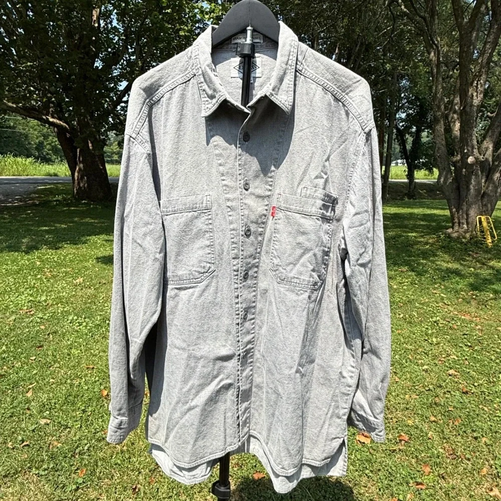 Levis Diamond Label Mens XL Gray Denim Button Down Shirt Long Sleeve Vintage 90s